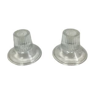 Vintage Pair of Clear Cut Glass Dual Sized Round Taper Candle Holders